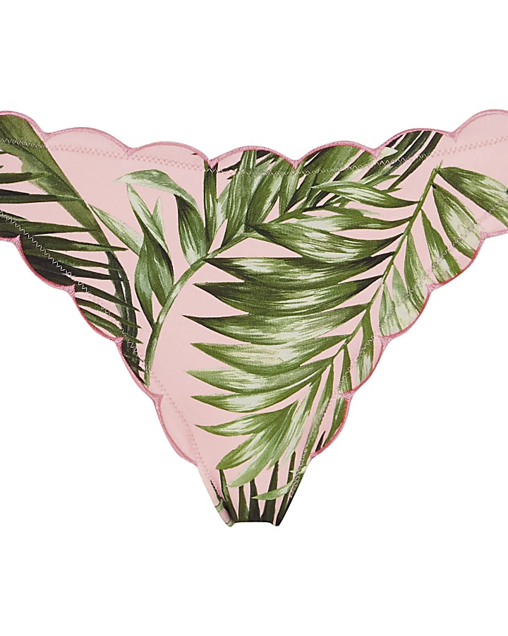 Pink leaf print scallop bikini bottoms