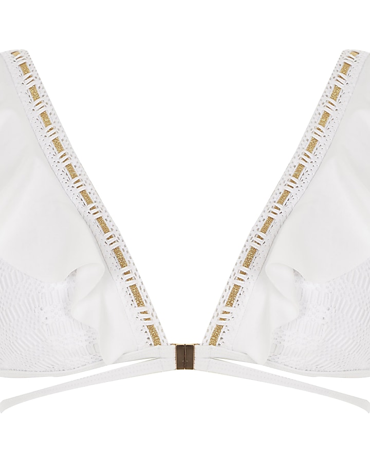 White high apex frill triangle bikini top