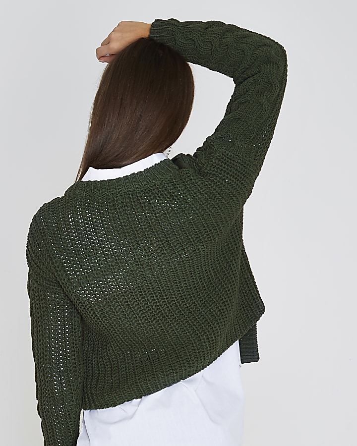 Khaki green cable knit asymmetric jumper