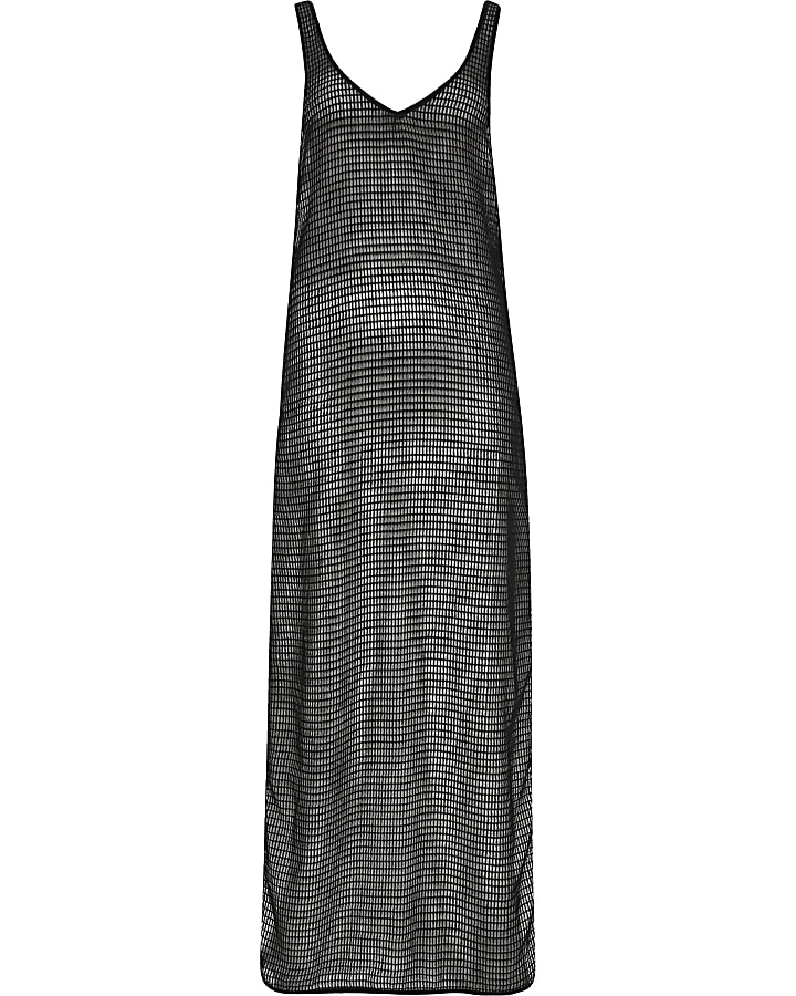Black mesh plunge ring side beach dress