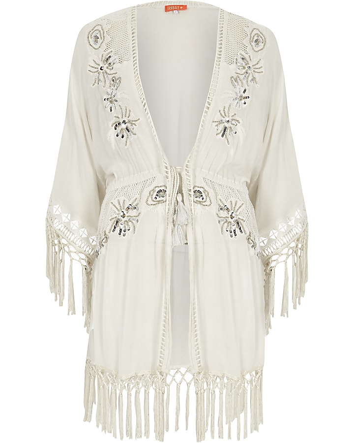 White embroidered beach kaftan cover up