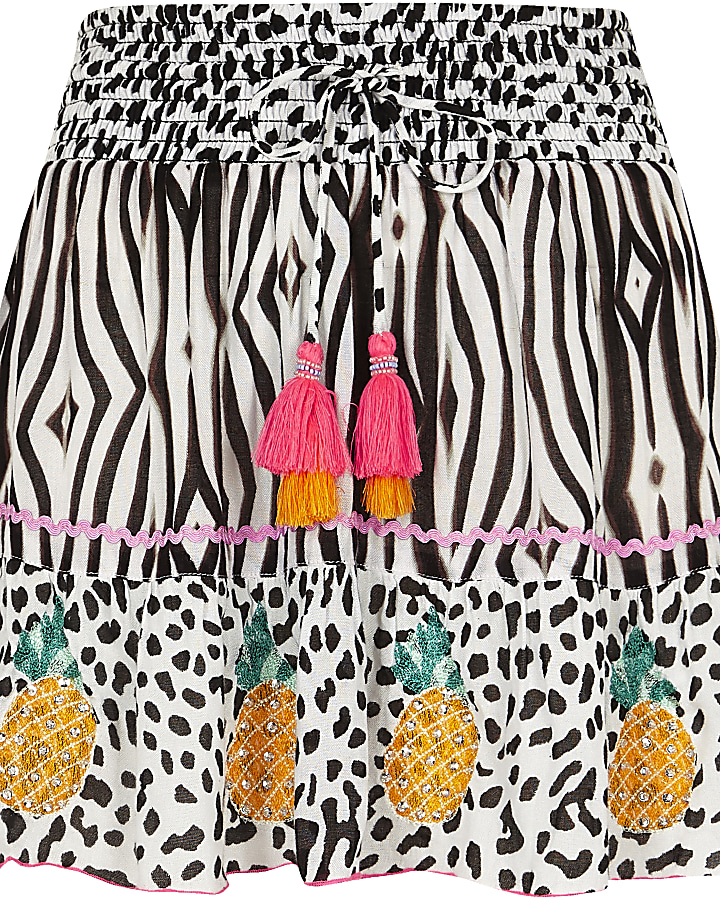 Black animal print pineapple trim beach skirt