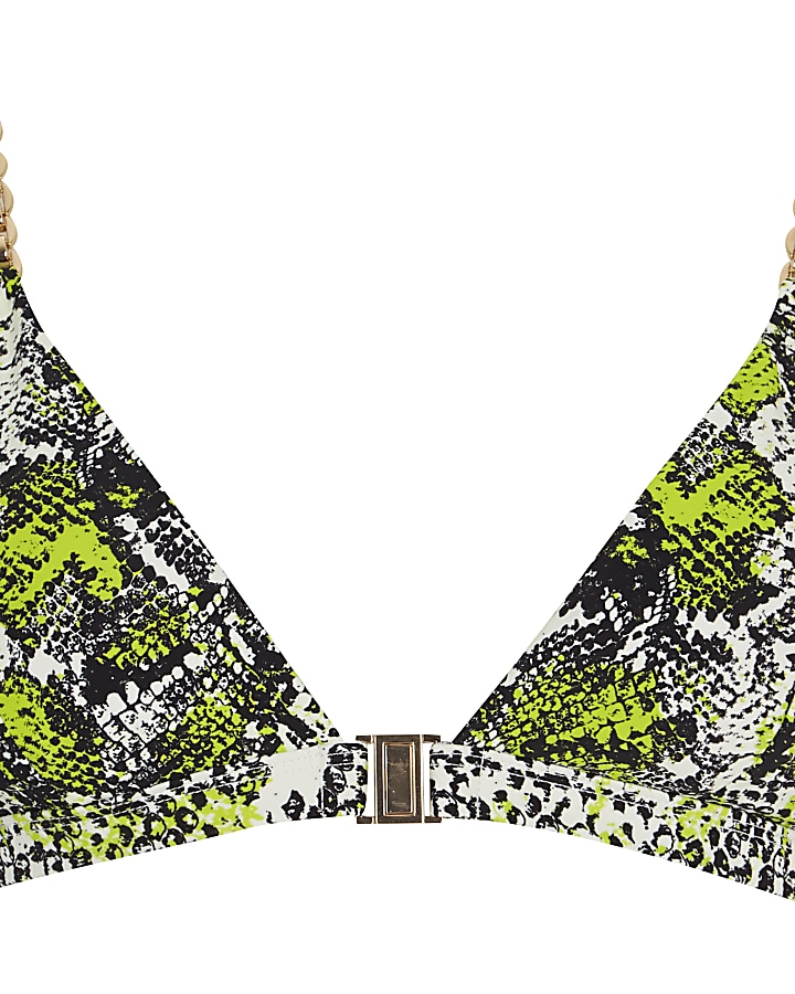 Green snake clip front triangle bikini top