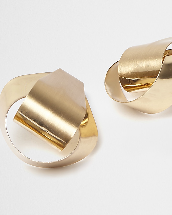 Gold tone folded stud earrings