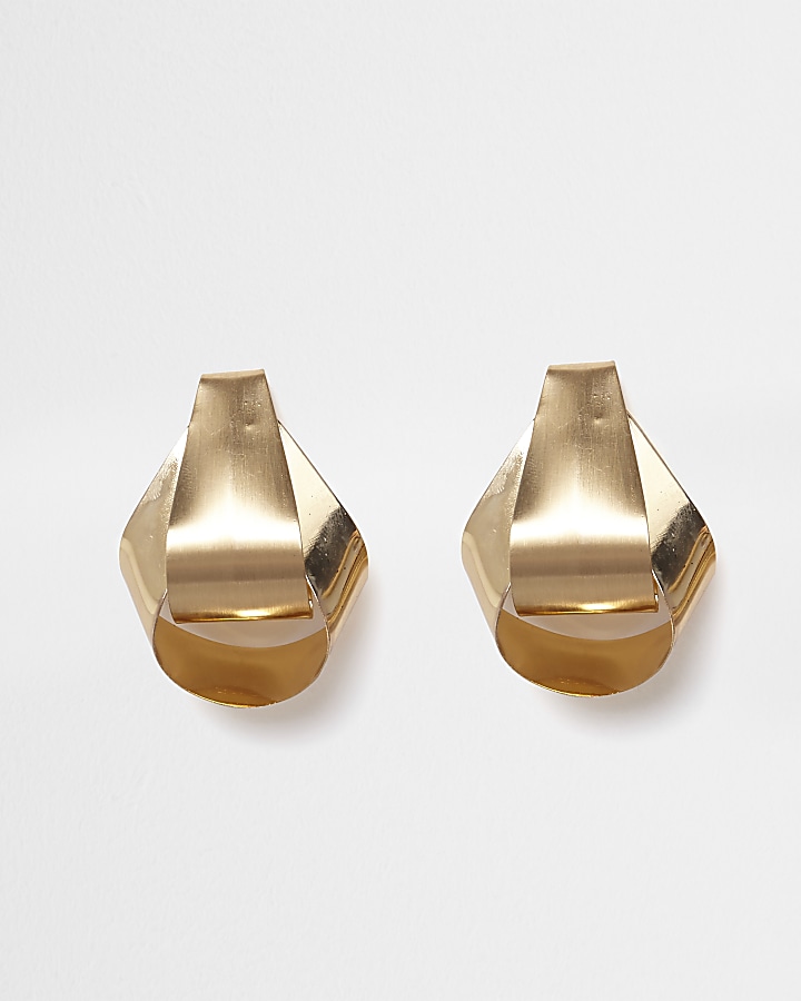 Gold tone folded stud earrings