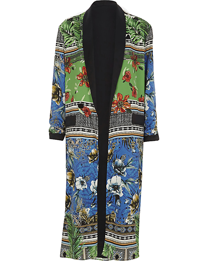 Green scarf print duster jacket