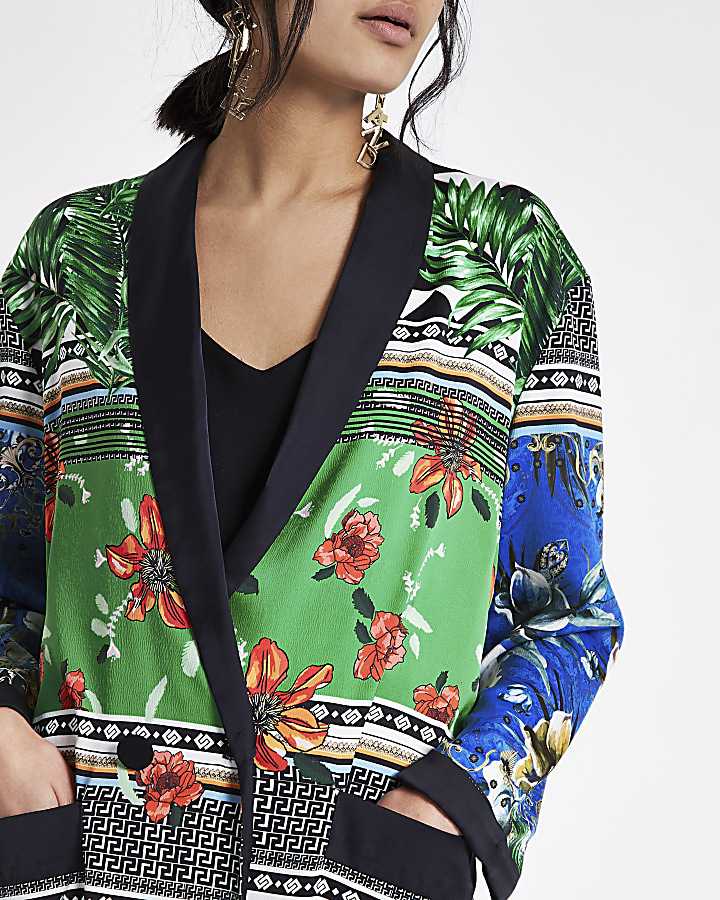 Green scarf print duster jacket