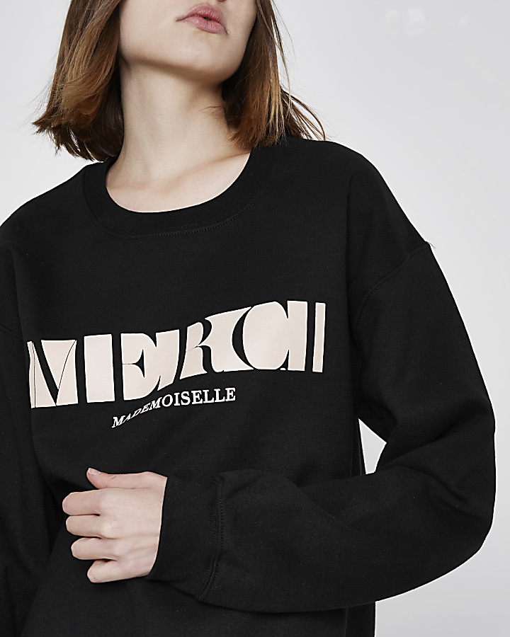 Black 'merci' block print sweatshirt