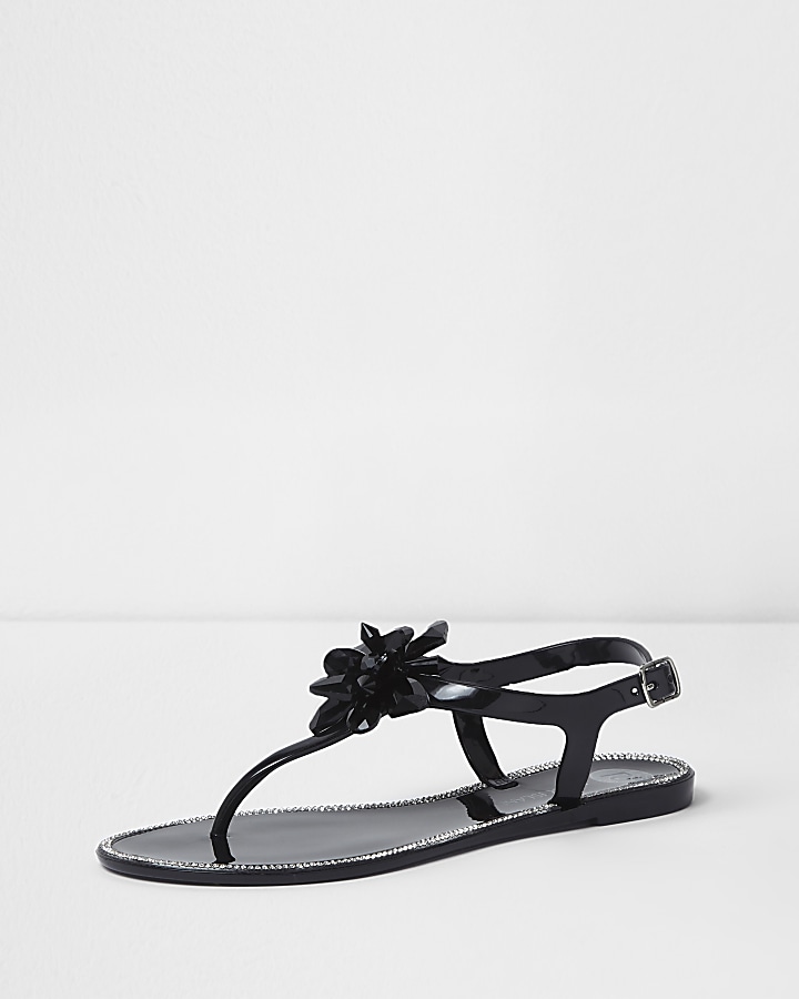 Black jelly jewel flower sandals
