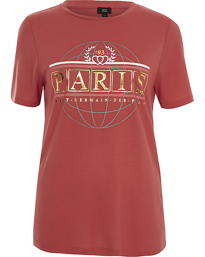 Red 'Paris' globe easy fitted T-shirt