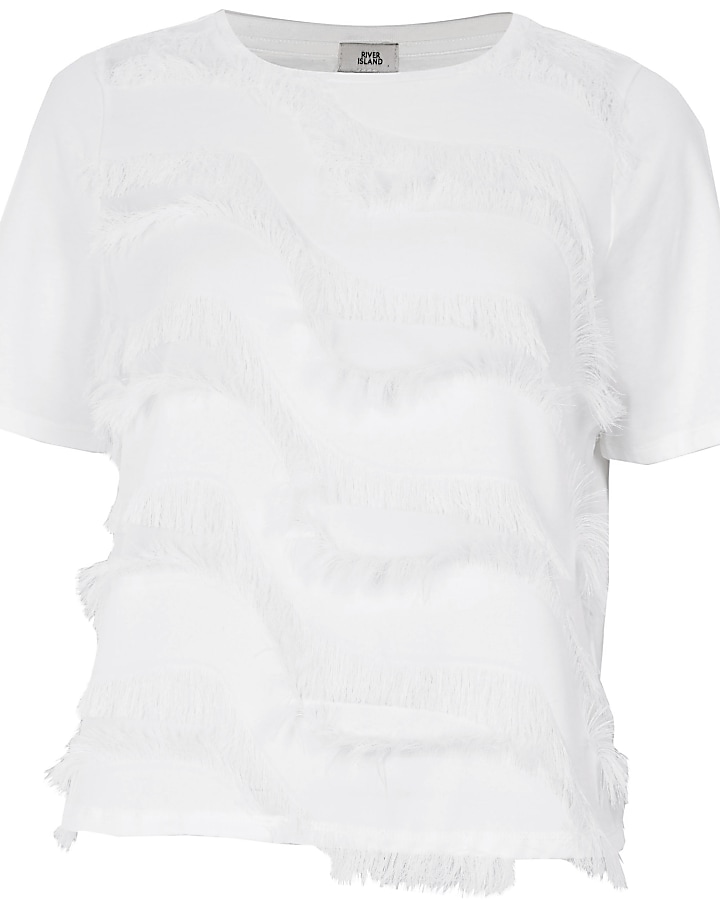 White fringe detail boxy T-shirt