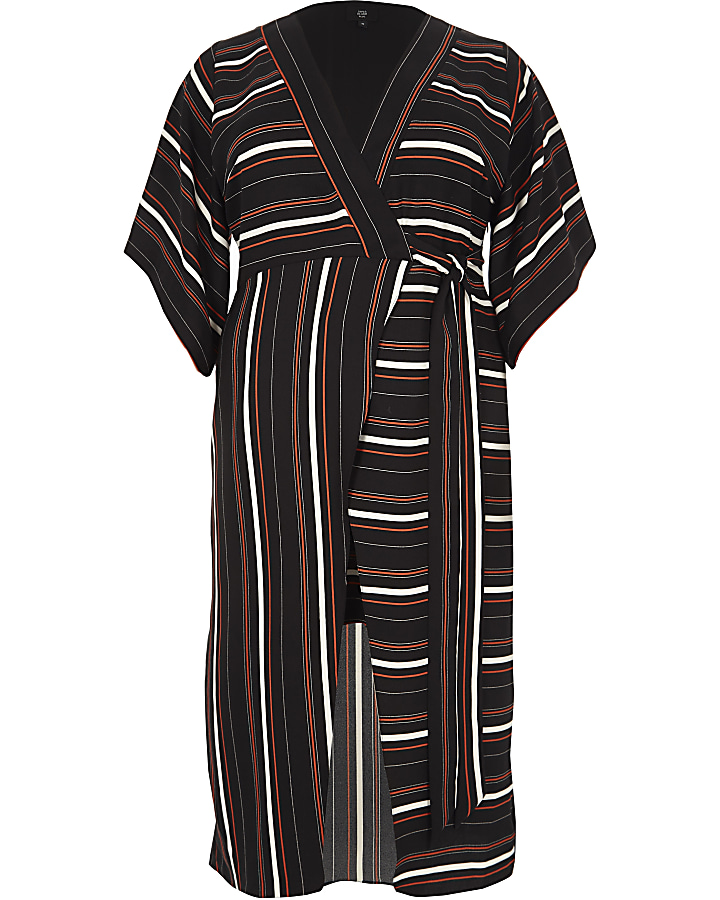Plus black stripe kimono midi dress