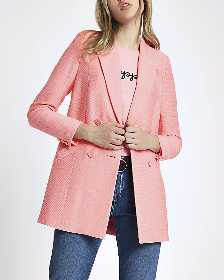 Pink textured double breasted blazer