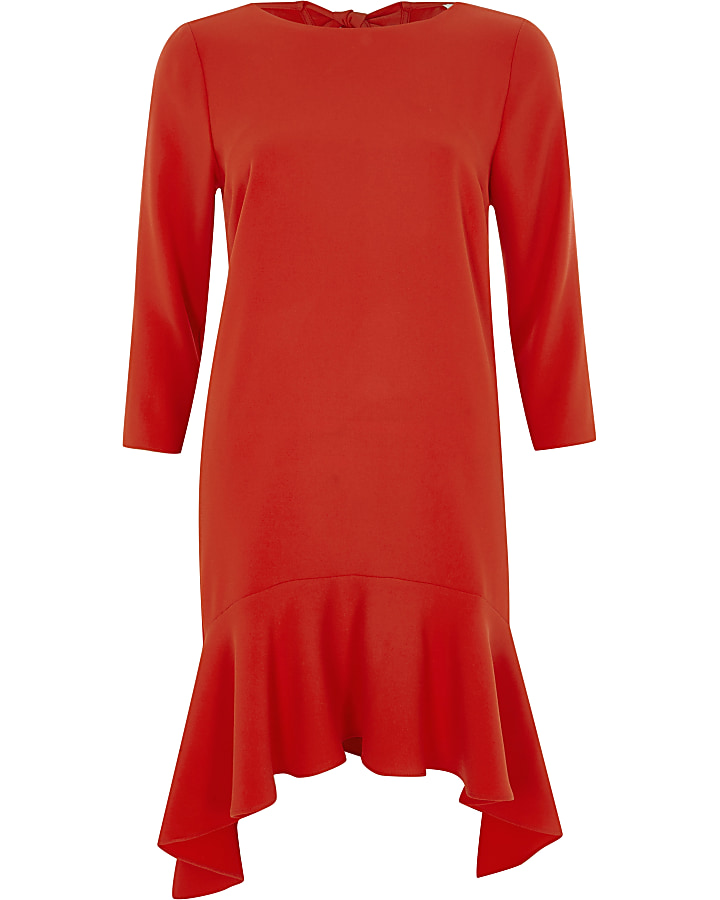 Red three quarter sleeve swing dress