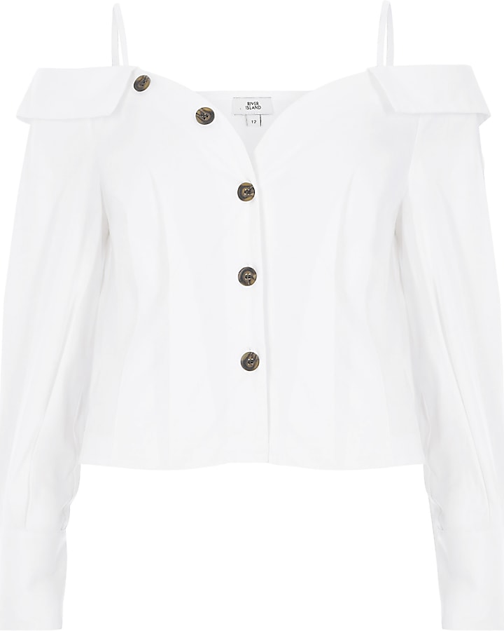 White cold shoulder deconstructed shirt