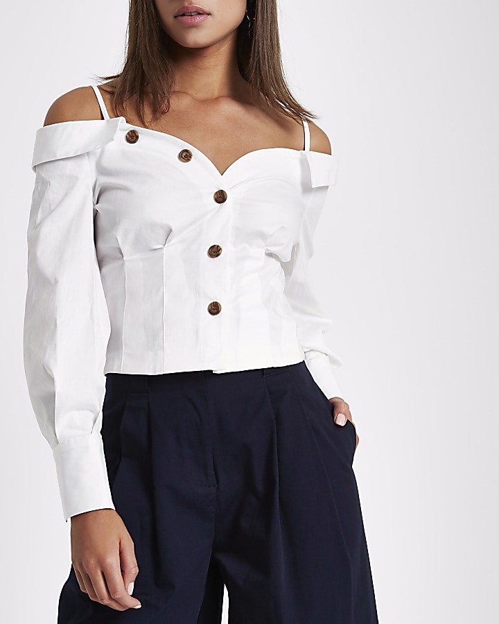 White cold shoulder deconstructed shirt