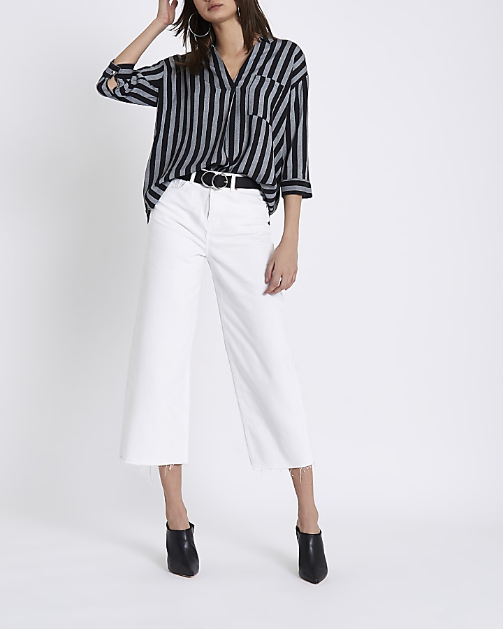 Black stripe cross back blouse