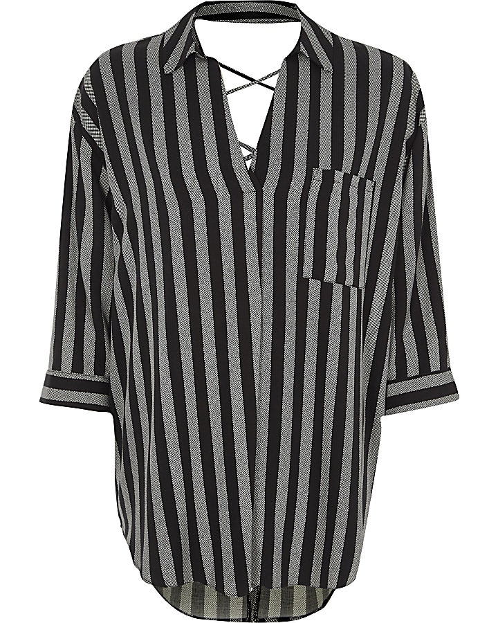 Black stripe cross back blouse