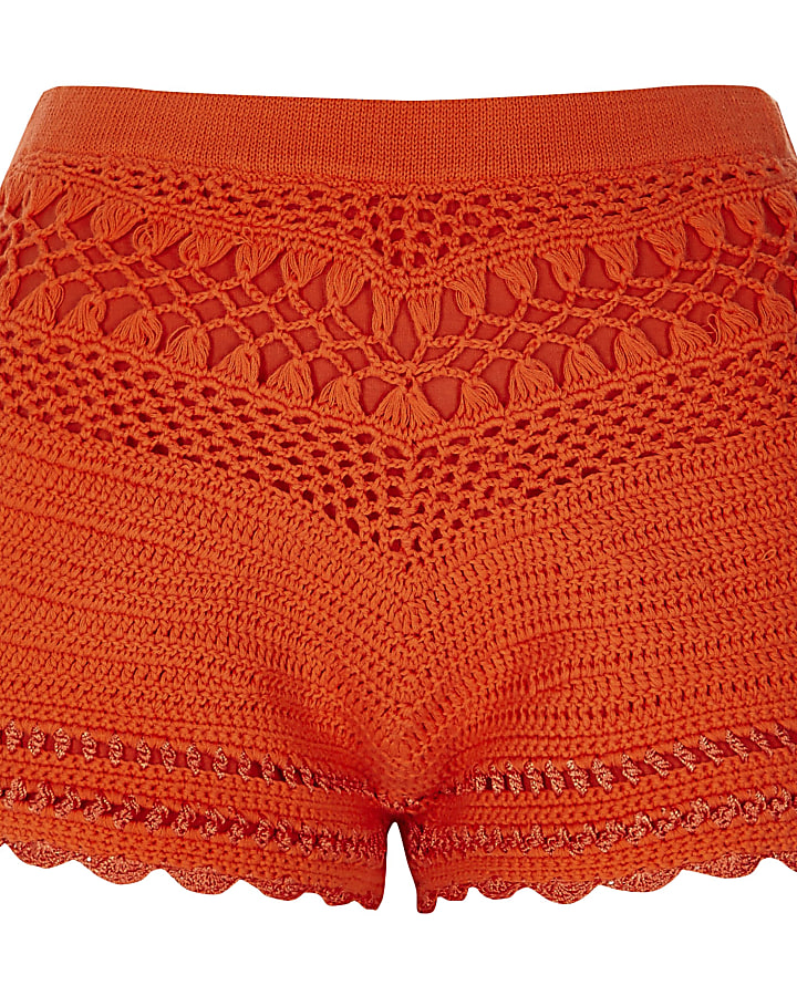 Orange crochet shorts