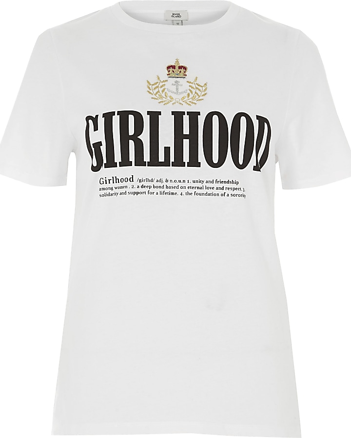 White ‘girlhood’ crest embroidered T-shirt