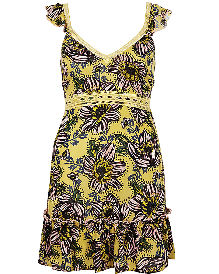 Yellow floral bow back beach dress