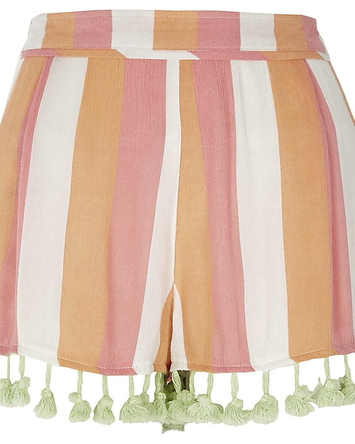 Orange stripe pom pom shorts