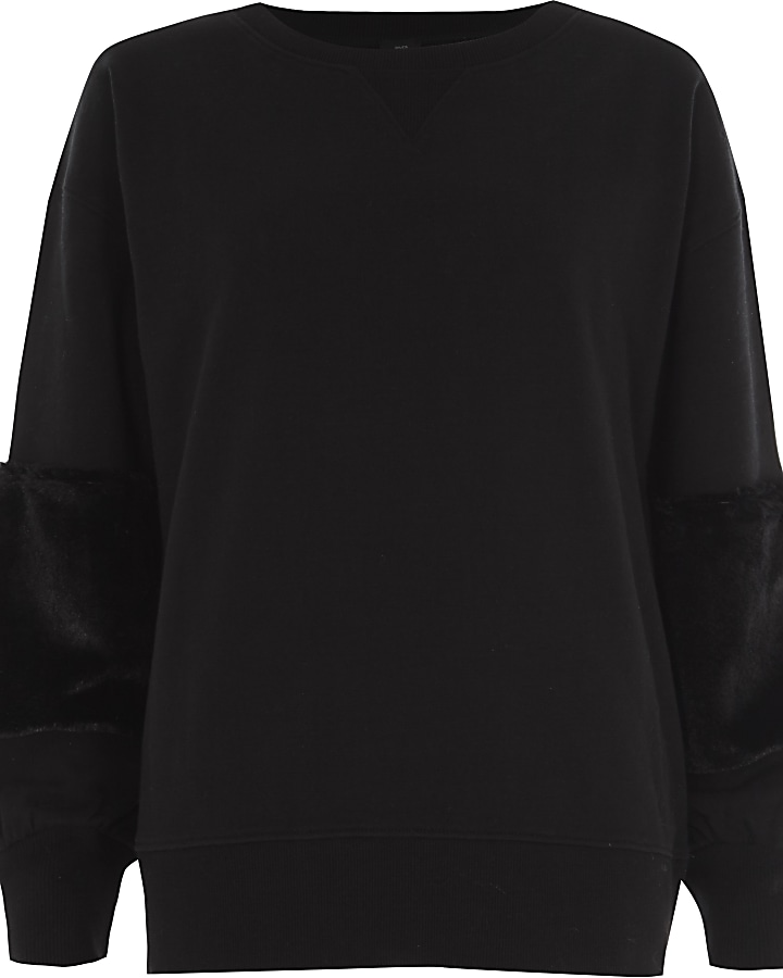 Black faux fur cuff sweatshirt