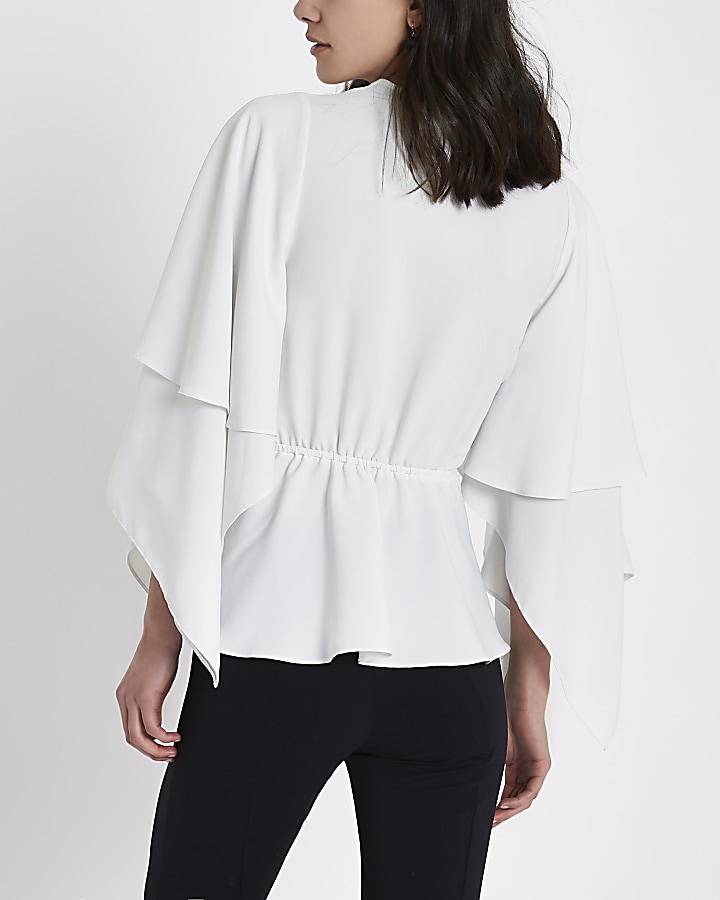 White sequin embellished frill sleeve top