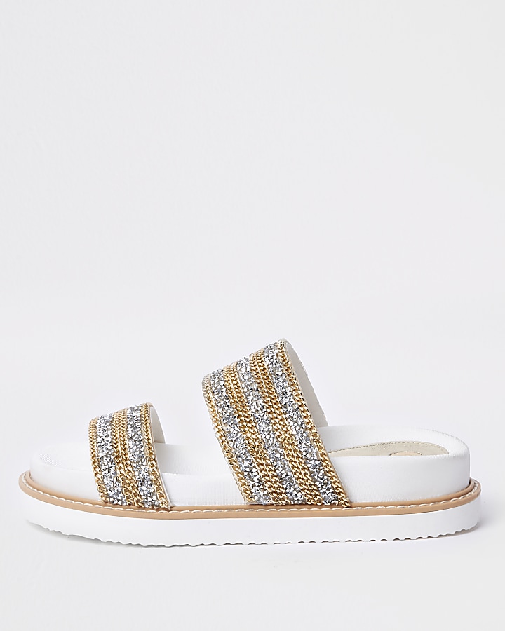 ​White double chain detail strap sandal