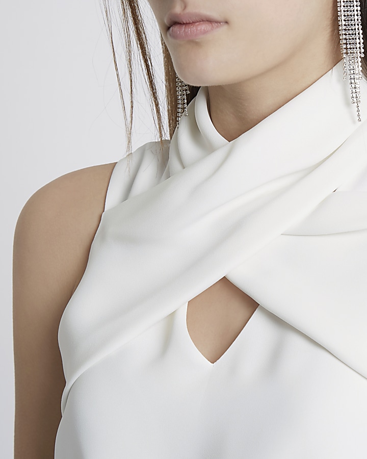 White wrap neck sleeveless top