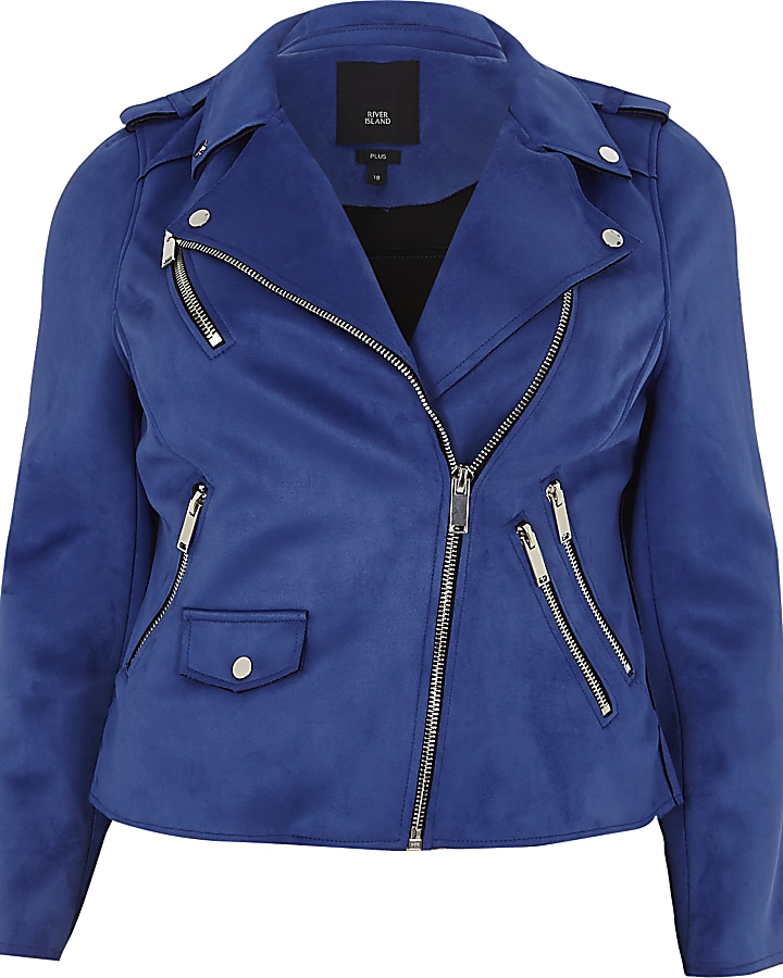 Plus blue faux suede biker jacket
