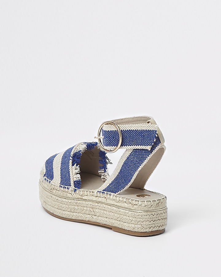 Blue stripe espadrille platform sandals
