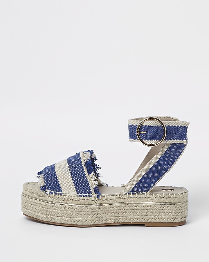 Blue stripe espadrille platform sandals