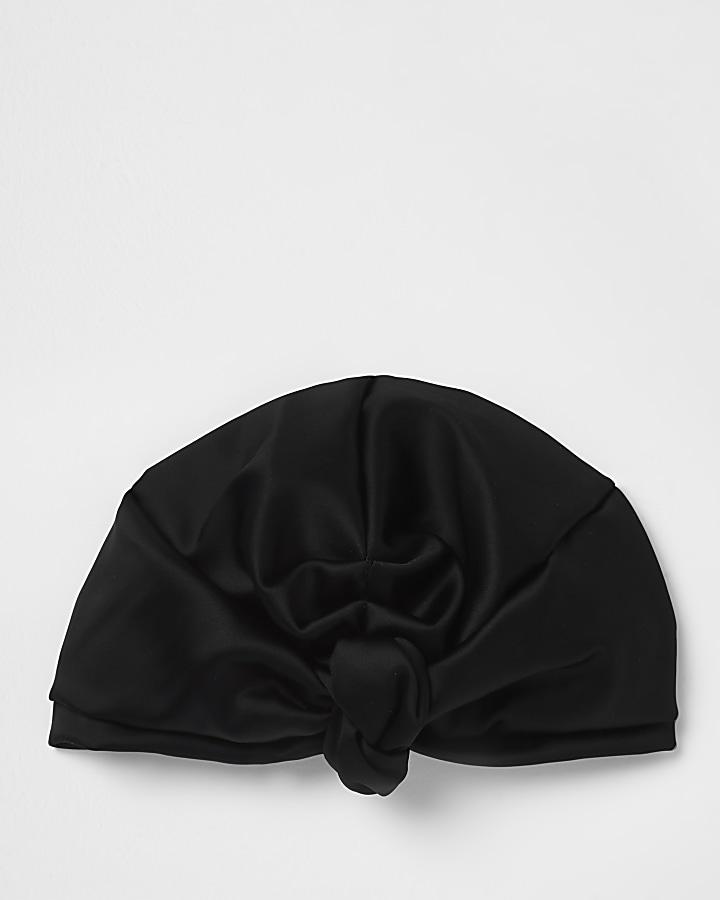 Black satin turban hat