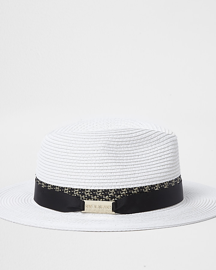 White woven straw fedora hat