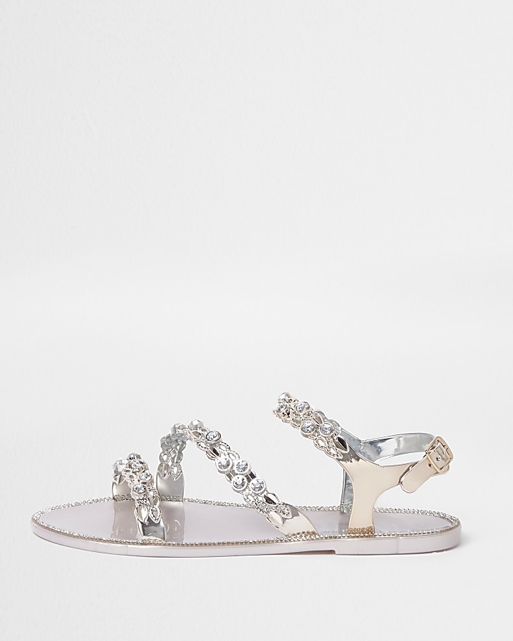 Gold jewel strap jelly sandals