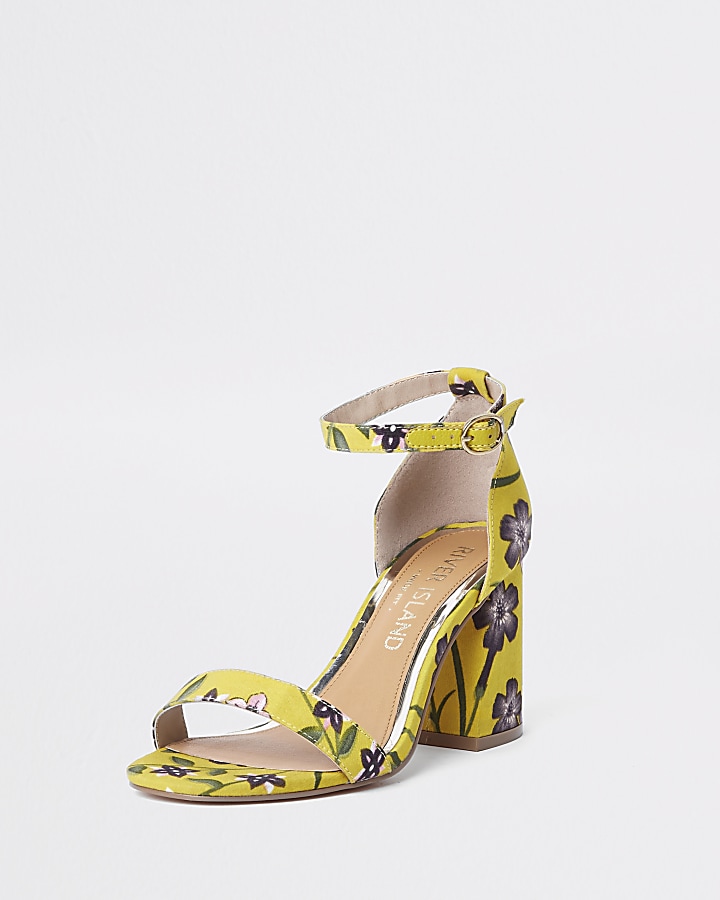 Yellow wide fit floral block heel sandals
