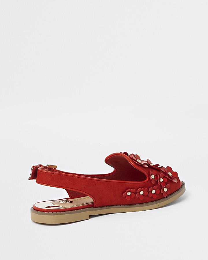 Red 3D flower slingback peep toe loafers