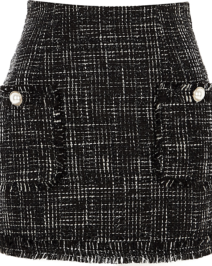 Petite black boucle glitter pocket mini skirt