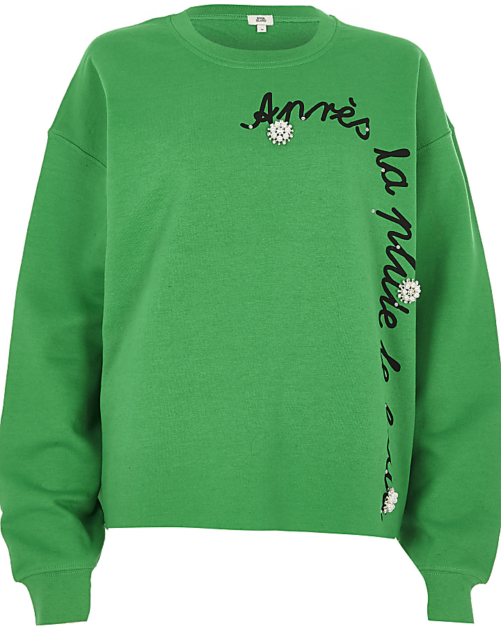 Green ‘apres la’ brooch sweatshirt