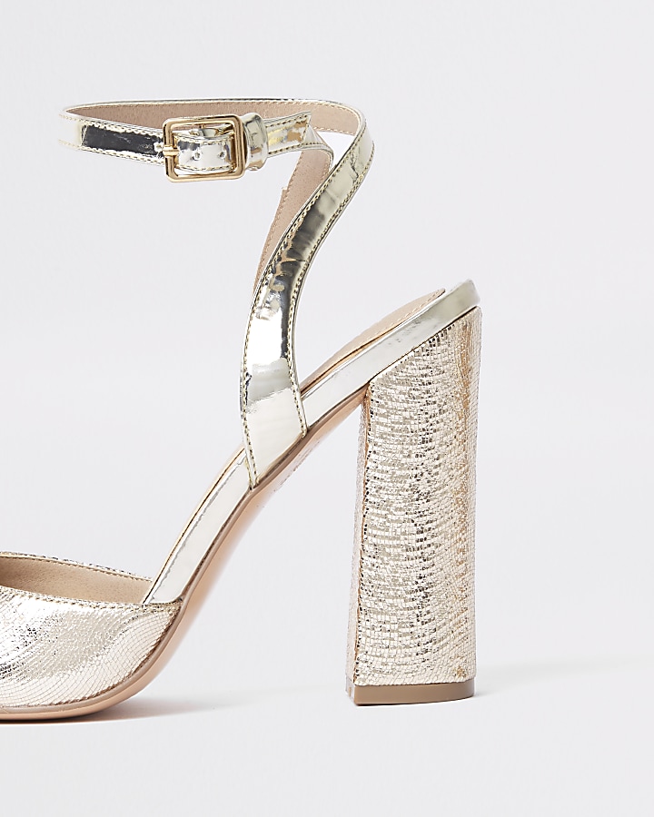 Gold metallic wide fit block heel courts