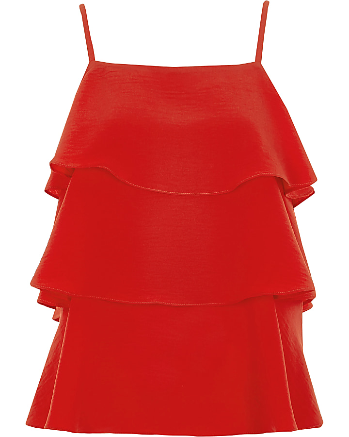 Red tiered frill cami top
