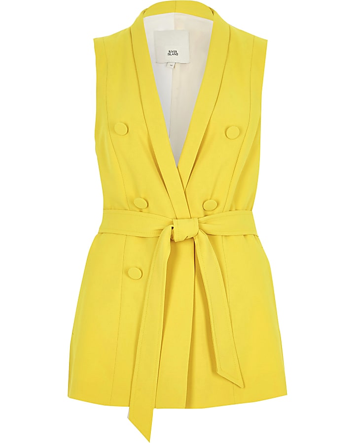 Yellow sleeveless double breasted jacket