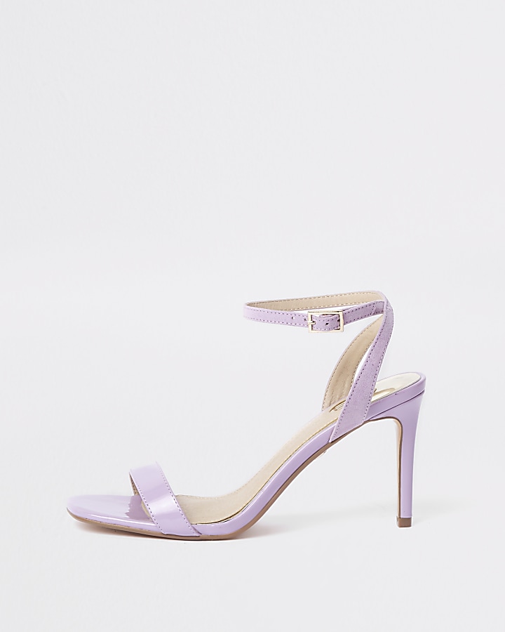 Purple barely there mid heel sandals