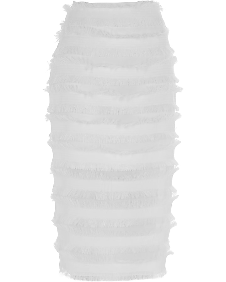 White frayed detail pencil skirt
