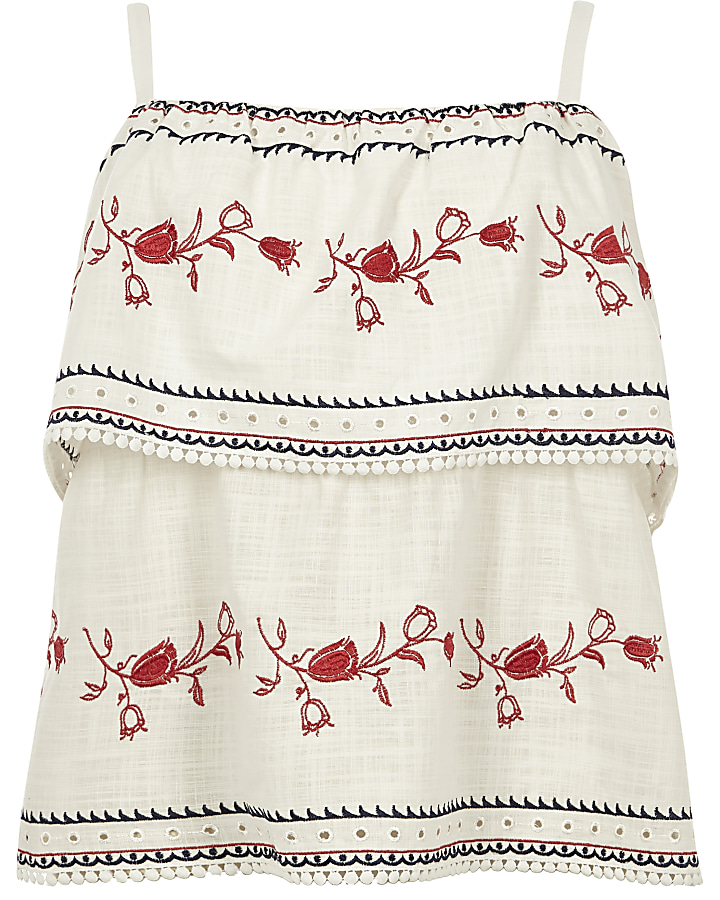 Plus cream tiered embroidered cami top