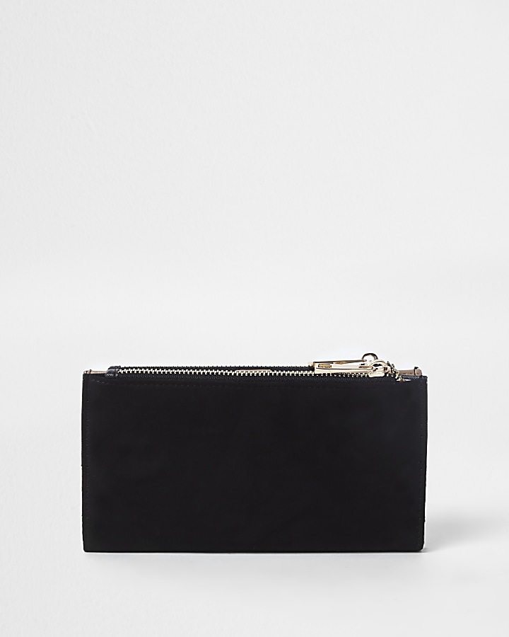 Black woven pocket slim foldout purse