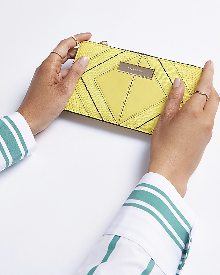 Yellow diamond panel slim foldout purse