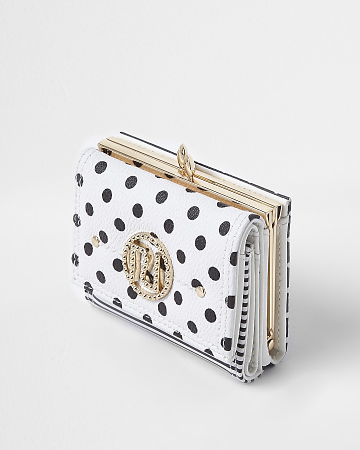 White polka dot mini clip top purse