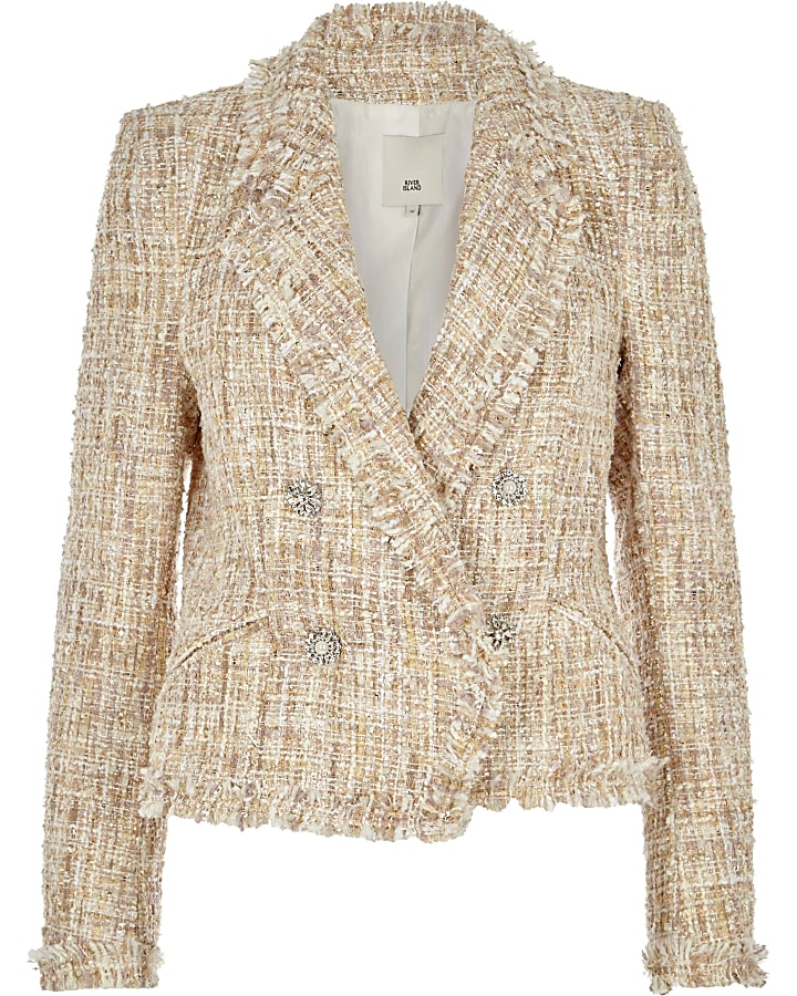 Cream boucle glitter double-breasted jacket